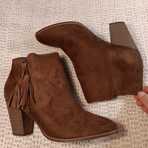 Merona women's chocolate brown faux suede zipper tassel ankle boots sz 11 - NWOT - Picture 5 of 10